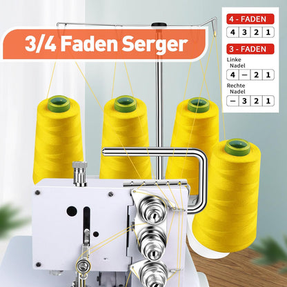 Overlock Naaimachine – Overlockmachine, Lockmachine, Afwerkmachine, Naaimachine – Wit – Voor 3 En 4 Draads Overlocksteken – 1.200 Steken per Minuut