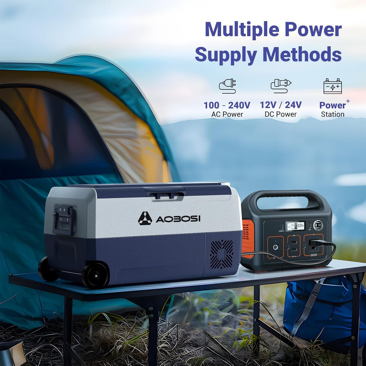 AAOBOSI Compressor-koelbox, 36 l, koelbox auto met wifi-app-bediening, 12/24 V en 100-240 V, elektrische koelbox, tot -20 °C, voor auto, vrachtwagen, boot, camper, camping, afzonderlijke zone
