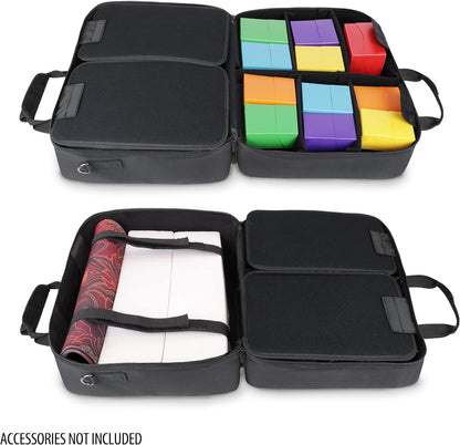 USA Gear XL Magic The Gathering MTG Deck Box Bag Travel Case - Grote MTG-kaart opbergtas met gewatteerde schouderriem, aanpasbare interieur, weerbestendig - past op dekdozen en mouwen kaarten - zwart