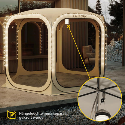 EAST OAK Pop-up tent en paviljoen, 3 x 3 m, grote werptent voor 4-6 personen, gazebo voor camping, tuin, terras, stoffen waterdicht, UPF 50+ uv-bescherming, 360° ventilatie, anti-muggen, met draagtas,