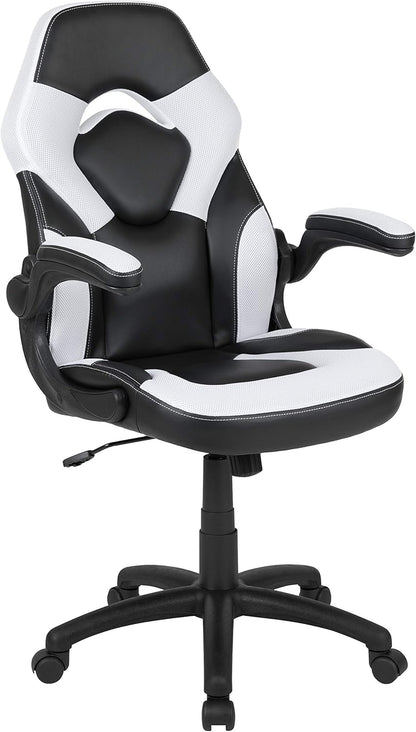 Flash Furniture X10 Gamingstoel, ergonomische bureaustoel voor pc- en gaming-setups, verstelbare gamerstoel met rugsteun, LeatherSoft, wit/zwart