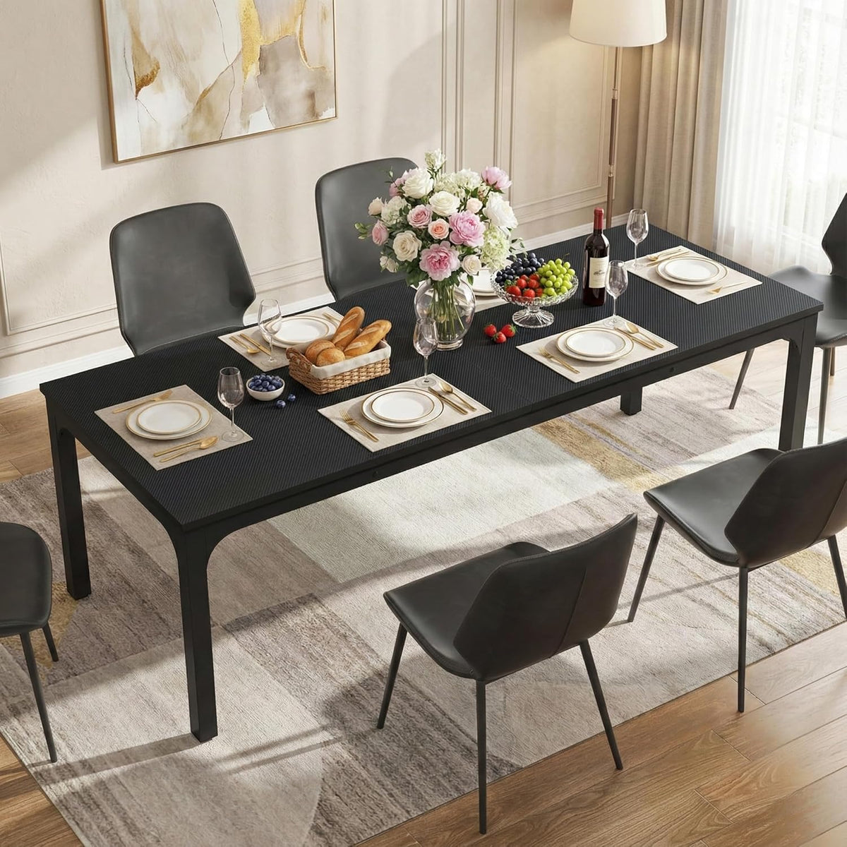 Lailang 200cm Eettafel, Kitchen Dining Table, Eetkamertafel, Houten Eettafel, Dining Table For 8, Large Long Rectangle, 200 x 70 x 75 cm, Zwart