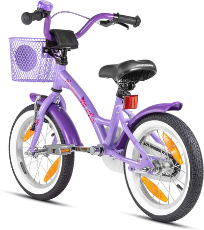PROMETHEUS BICYCLES kinderfiets 14 inch meisjes- fiets meisje van 4 jaar oud met zijwieltjes terugtraprem Meisjesfiets 14 inch in paars violet