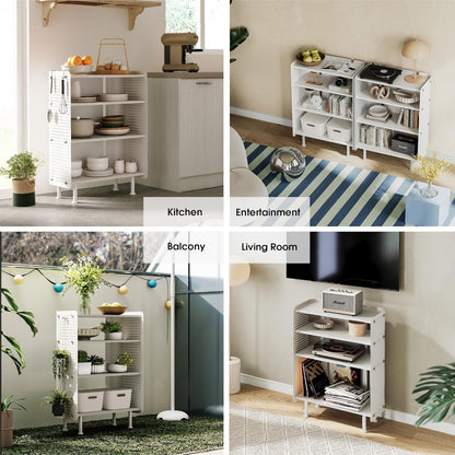 Fenge Boekenplank 4 lagen moderne displayrek plank met Pegboard, kleine boekenkast met verstelbare planken voor woonkamer, slaapkamer, thuiskantoor, 61,6 × 31,2 × 85,3 cm, Wit