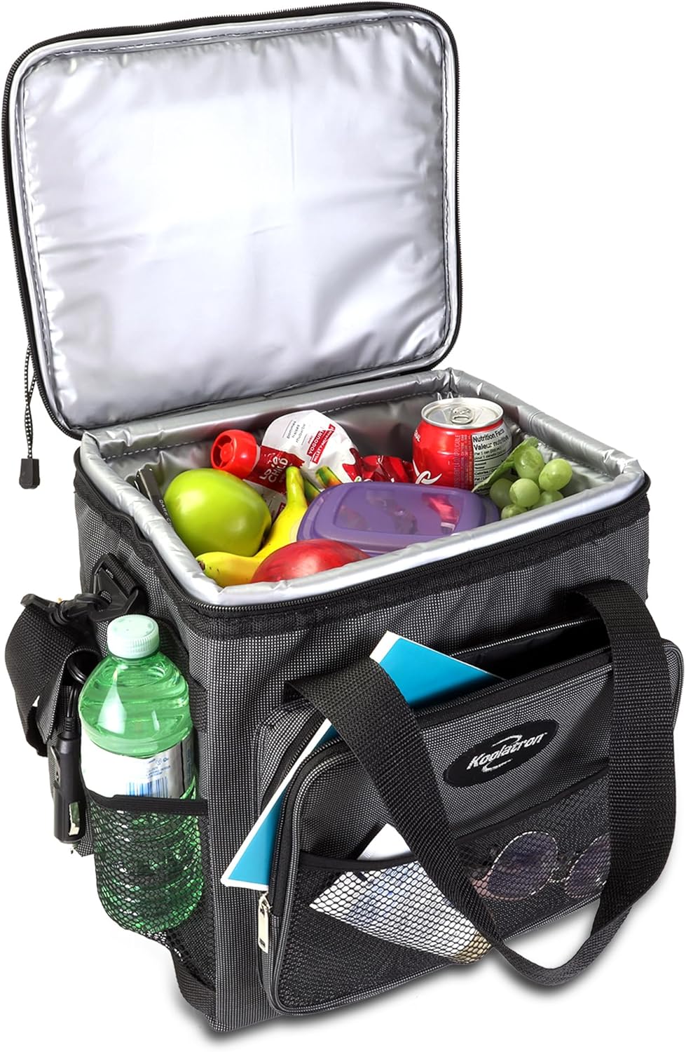 Koolatron Elektrische draagbare koeler, plug in 12V auto koeltas, 14 qt (13 L) Zwart/Grijs Soft-Sided Geen Ice Thermo Elektrische Draagbare Koelkast voor Camping, Verstelbare SchouderriemTravel Road
