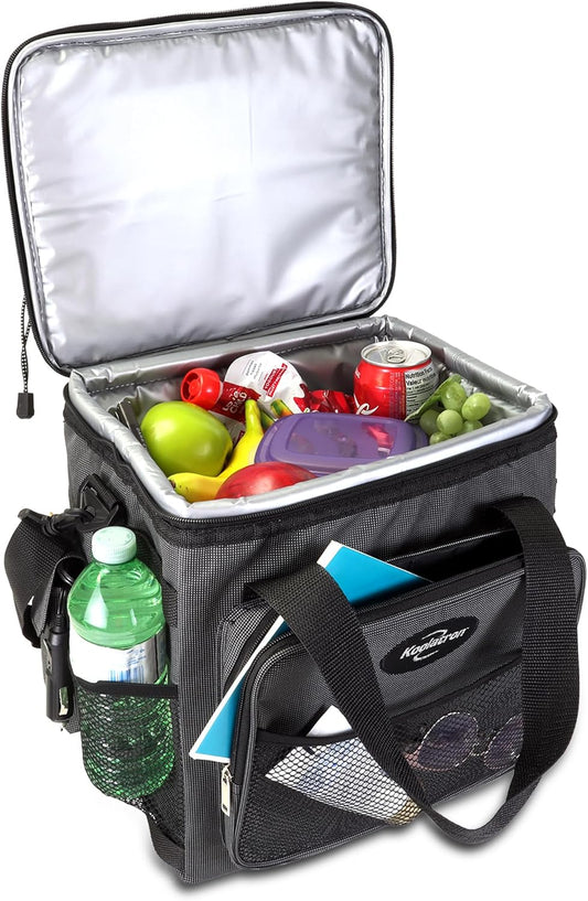 Koolatron Elektrische draagbare koeler, plug in 12V auto koeltas, 14 qt (13 L) Zwart/Grijs Soft-Sided Geen Ice Thermo Elektrische Draagbare Koelkast voor Camping, Verstelbare SchouderriemTravel Road