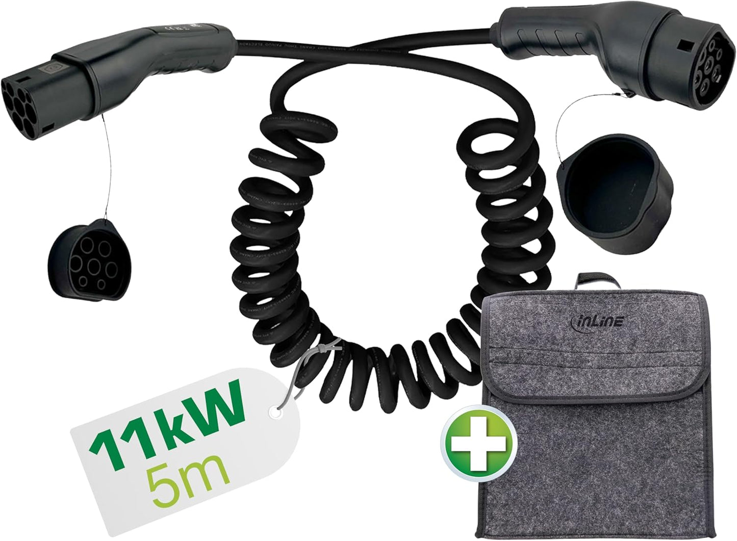 InLine? EV Spiral-Autoladekabel 11kW Typ2, 3-phasig, 5m (16275S)