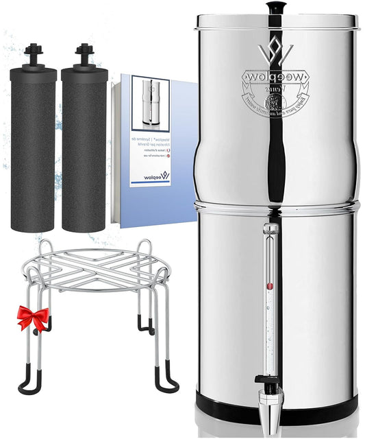 Weeplow Venus - 5.6 Liter AISI 304 Gravity Water Filtration System with 2 O'Pure 2 Purification Elements, Faucet with Water Level and Free Stainless Steel Base - QUORE