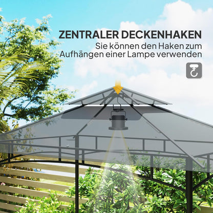 Grillpaviljoen – Barbecue Overkapping – BBQ Shelter – Tuinpaviljoen – Partytent – Waterafstotend & Vlamvertragend – Dubbellaags Dak met LED Verlichting 240x150x258 cm