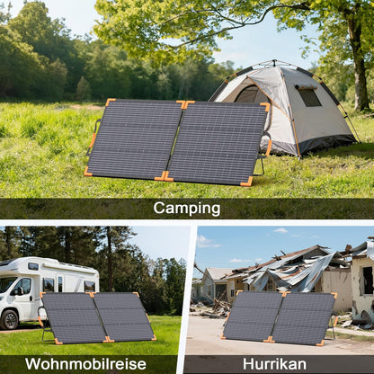 Bifaciaal draagbaar zonnepaneel van 100 W, voor krachtcentrales, 20 V, opvouwbare zonne-oplader met IP68-waterdichtheid, 23,5% hoog rendement met 2 versterkte steunen, voor kamperen en campers