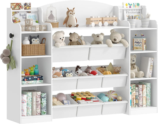 Hzuaneri Children's Bookshelf, Wooden Bookshelf, Toy Shelf with 8 Non-woven Boxes, Suitable for Children's Room, Living Room, Study Room White 30 x 140 x 104 cm KB43003W