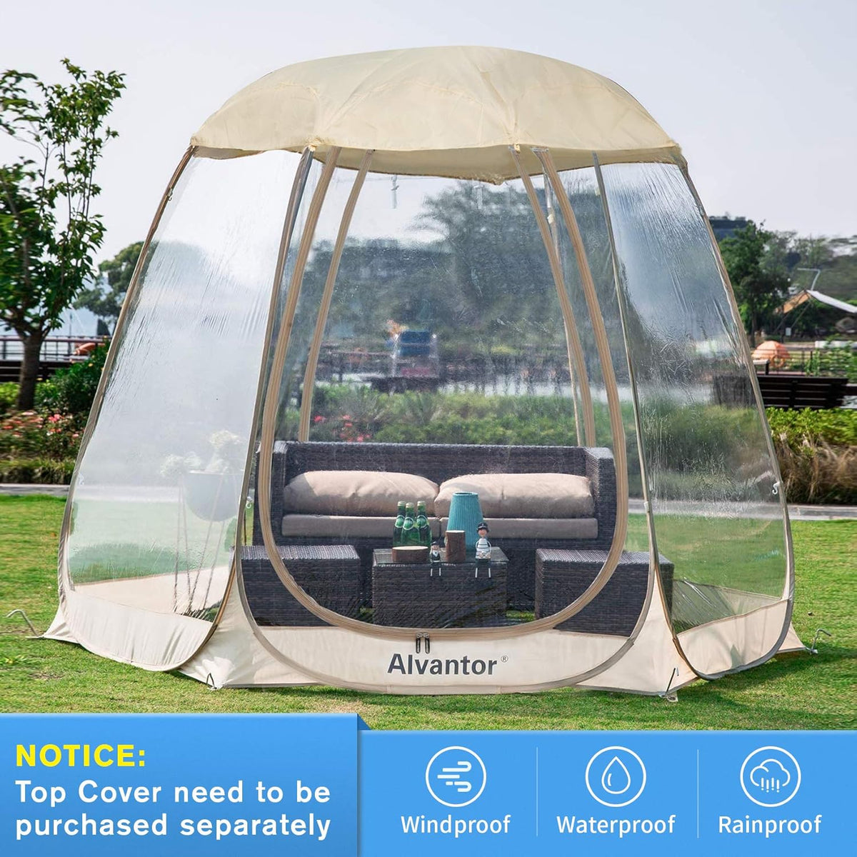 Alvantor Winterscherm Huiskamer Campingtent Luifel Tuinhuisjes 4-6 personen voor terrassen, grote extra grote weerpod, premium kas instant pop-up tent, sneeuw- en regenbescherming (10'x10')