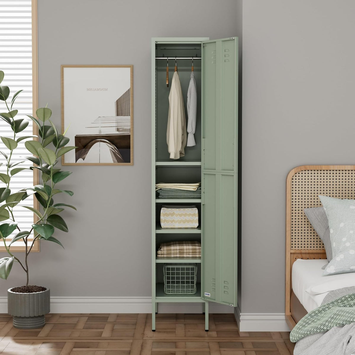 Locker Cabinet Metal 35x50x180cm / 90x50x180cm – Storage Cabinet with Adjustable Shelves, Steel Wardrobe/Wardrobe Industrial (Green, 35x50x180cm (LxWxH)) - QUORE