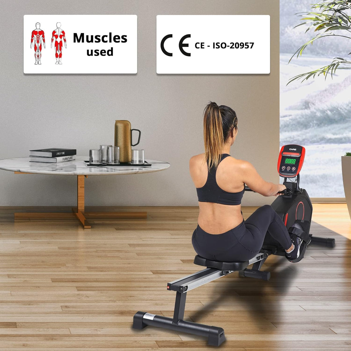 Care Fitness - Rowing machine - Mag Clipper - foldable - 8 resistance levels - magnetic resistance - flying mass 8 kg - LCD display (black without tablet holder) - QUORE