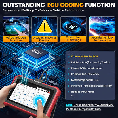KINGBOLEN K8 Elite OBD2 Scanner, Bi-Directioneel Scangereedschap Met ECU Codering, 42+ Reset Service, Gratis V.A.G Gids, Auto Diagnostisch Gereedschap Voor Alle Systemen Levenslang Gratis Update, FCA