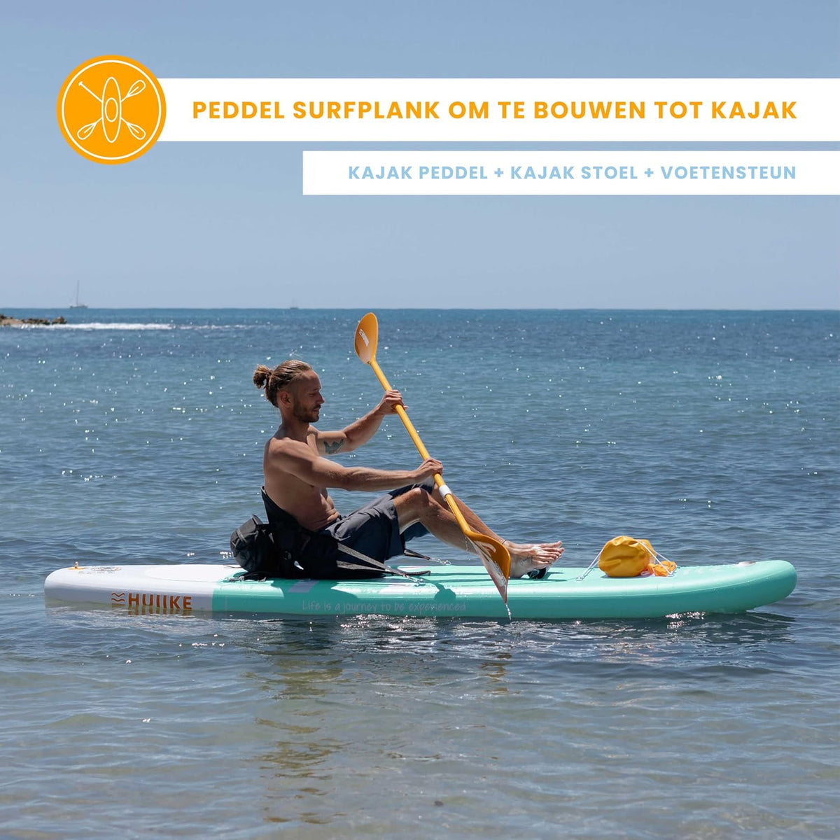 HUIIKE Opblaasbaar surfboard met accessoires, peddel, bronnen, opblaasbaar, stand-up paddleboard, hoge stabiliteit en weerstand, 305 x 84 x 15 cm, belastbaar tot 130 kg