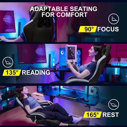 GTPLAYER Gaming Chair with Footrest Fabric Office Chair with Pocket Spring Cushion and Clutch Armrests, Ergonomic Computer Chair with High Back and Lumbar Support, Task Chair, Brown - QUORE