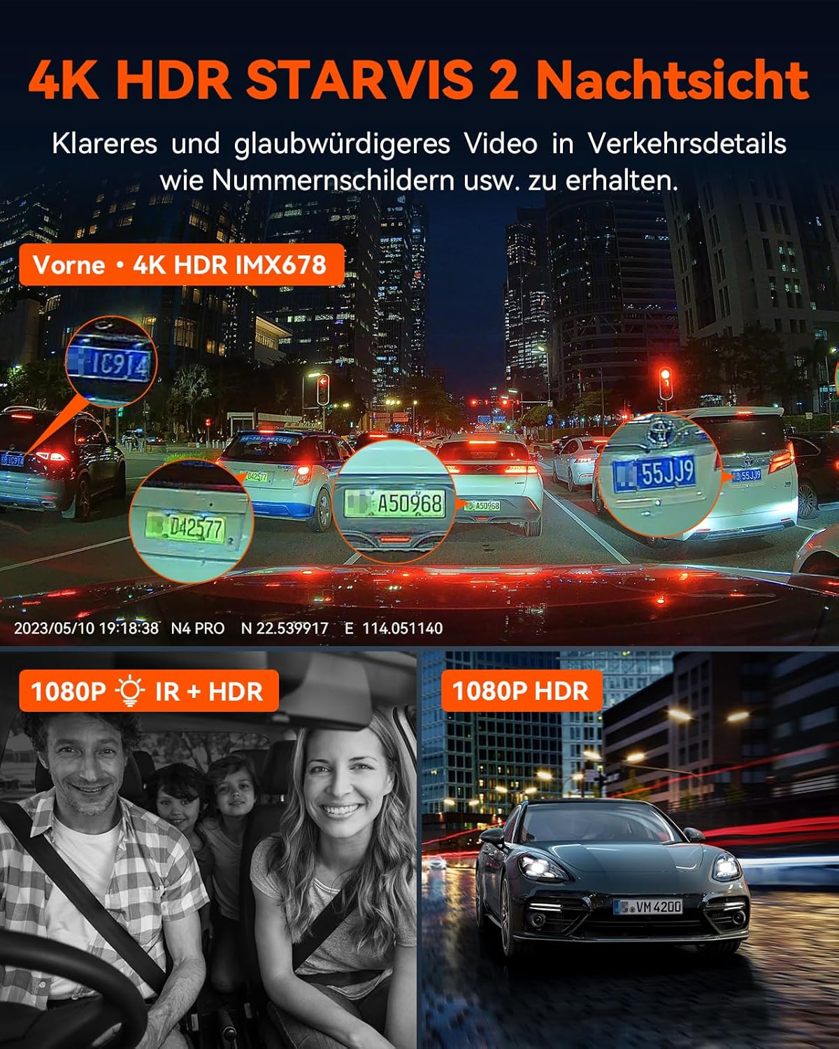 VANTRUE N4 Pro 5G WiFi Dashcam Auto 4K+ 1080P+ 1080P/ 3 HDR, STARVIS 2 Dash Cam Privacy Modes en Buffer Parkeervolgsysteem Auto Camera IR Starlight Nachtzicht, Voice Command, GPS, 2,45" Max 512GB