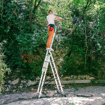 Hostrom Ladder, 3 planken, 3 x 7 treden, aluminium, uittrekbaar, 6 posities, max. werkhoogte 5,00 m, 5 jaar garantie