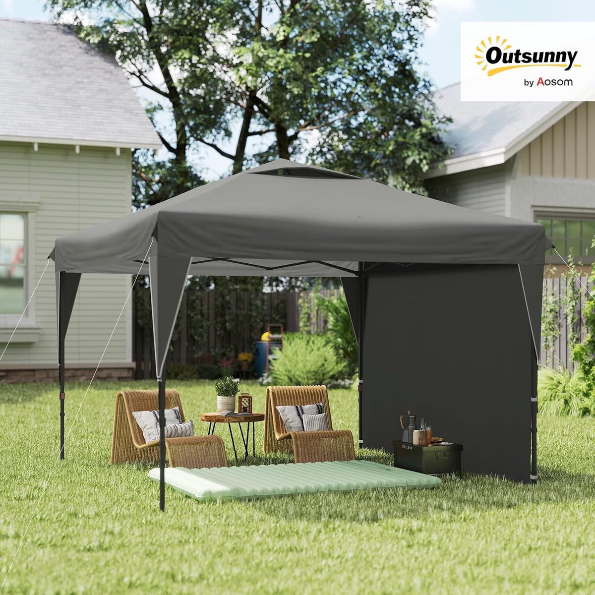 Outsunny Barnum Pop-up Garden Gazebo Foldable with Removable Side Wall + Carry Bag, Steel, Oxford Fabric, 3 x 3 x 2.65 m, Grey