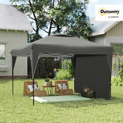 Outsunny Barnum Pop-up Garden Gazebo Foldable with Removable Side Wall + Carry Bag, Steel, Oxford Fabric, 3 x 3 x 2.65 m, Grey