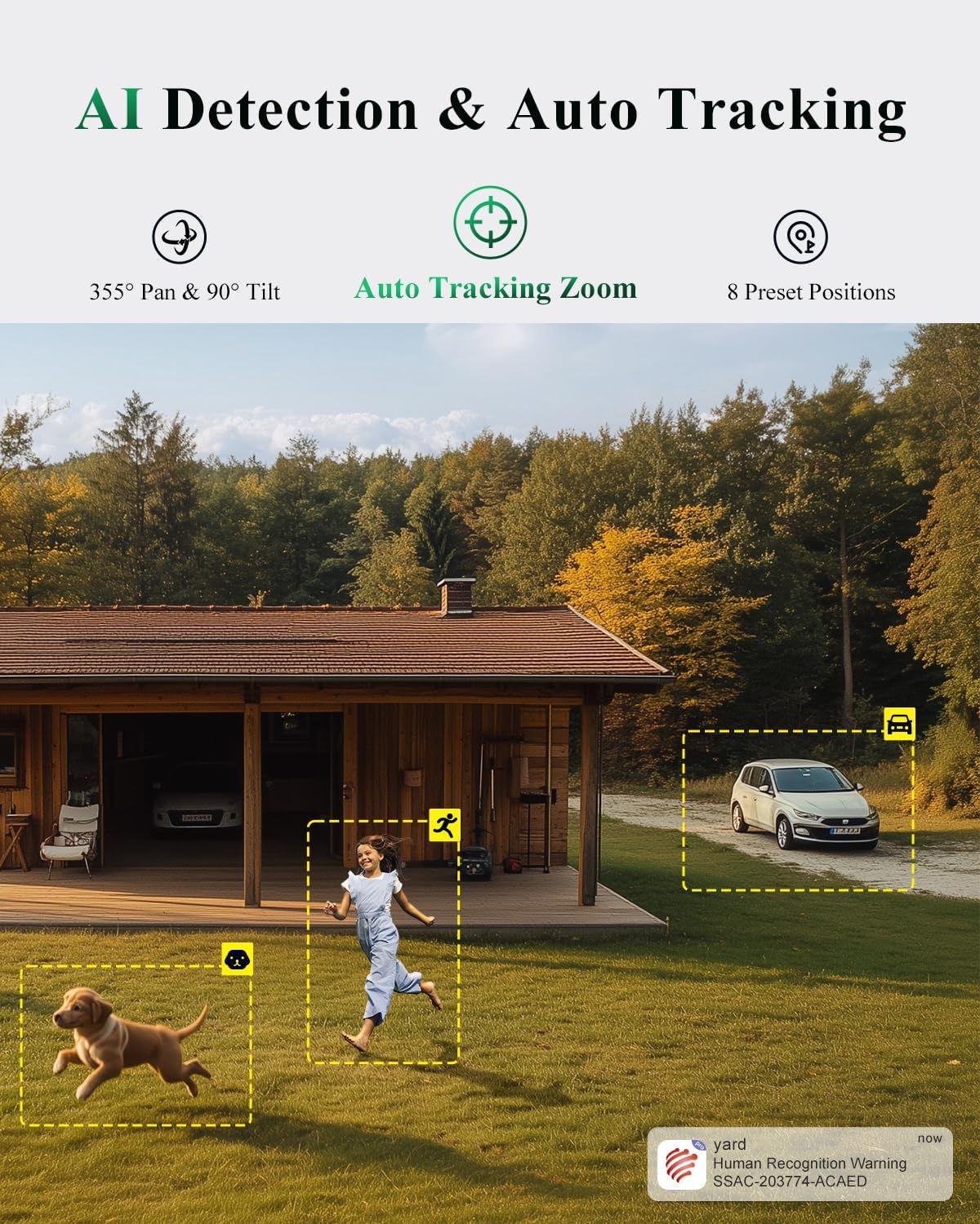 [10X Hybrid Zoom] Ctronics 4K 8MP Outdoor Security Camera with Dual-Lens, Auto Tracking & Zoom, 2.4/5GHz WiFi, AI Human/Vehicle/Animal Detection, 256GB TF/Cloud/FTP/NAS Storage, Color Night Vision
