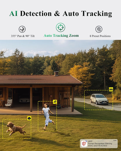[10X Hybrid Zoom] Ctronics 4K 8MP Outdoor Security Camera with Dual-Lens, Auto Tracking & Zoom, 2.4/5GHz WiFi, AI Human/Vehicle/Animal Detection, 256GB TF/Cloud/FTP/NAS Storage, Color Night Vision