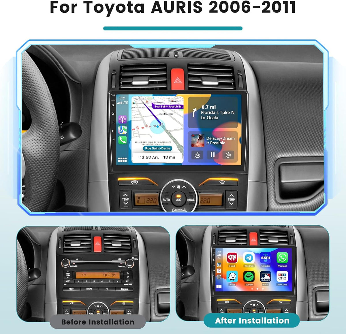 Android Radio voor Toyota Auris – Autoradio – Multimedia Speler – Navigatiesysteem – Touchscreen Radio – 9-inch IPS Scherm – Draadloze CarPlay & Android Auto