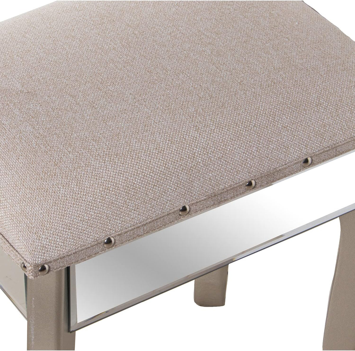 DRW Kaptafel met 3 laden van hout en spiegel met kruk in champagne en spiegel 90 x 32,5 x 80 cm en kruk 40 x 34 x 43 cm
