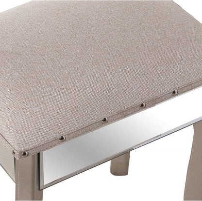 DRW Kaptafel met 3 laden van hout en spiegel met kruk in champagne en spiegel 90 x 32,5 x 80 cm en kruk 40 x 34 x 43 cm