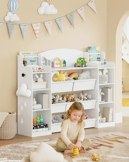 Hzuaneri Children's Bookshelf, Wooden Bookshelf, Toy Shelf with 8 Non-woven Boxes, Suitable for Children's Room, Living Room, Study Room White 30 x 140 x 104 cm KB43003W