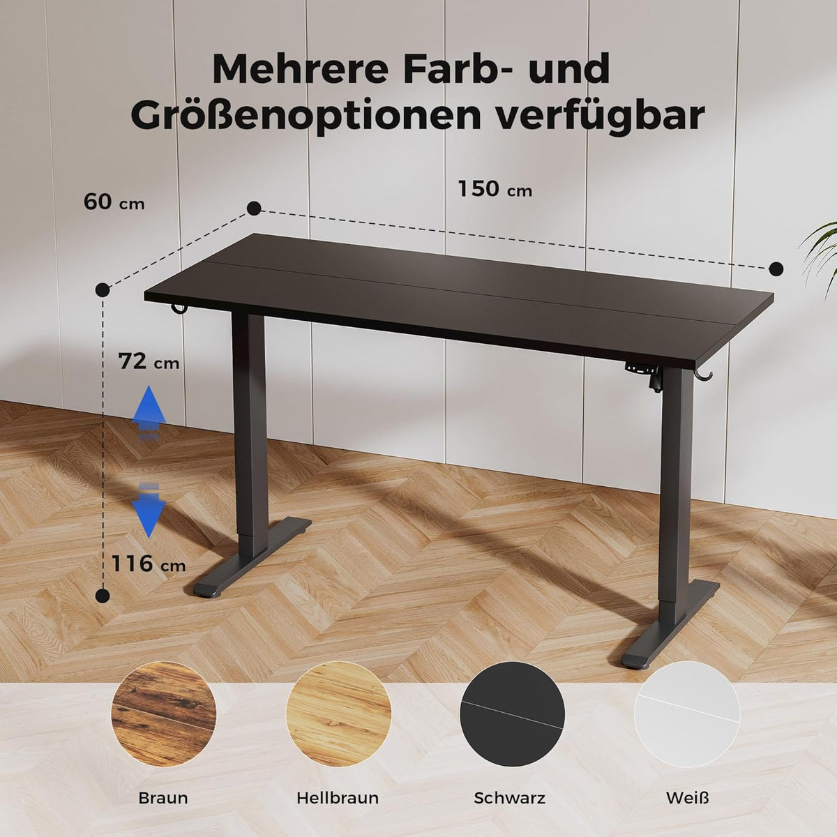 Agilestic Height Adjustable Desk 150 x 60 cm, Stable Desk with Electric Height Adjustment and Manual Control with Memory, Ergonomic Desk for Standing or Sitting, Black - QUORE