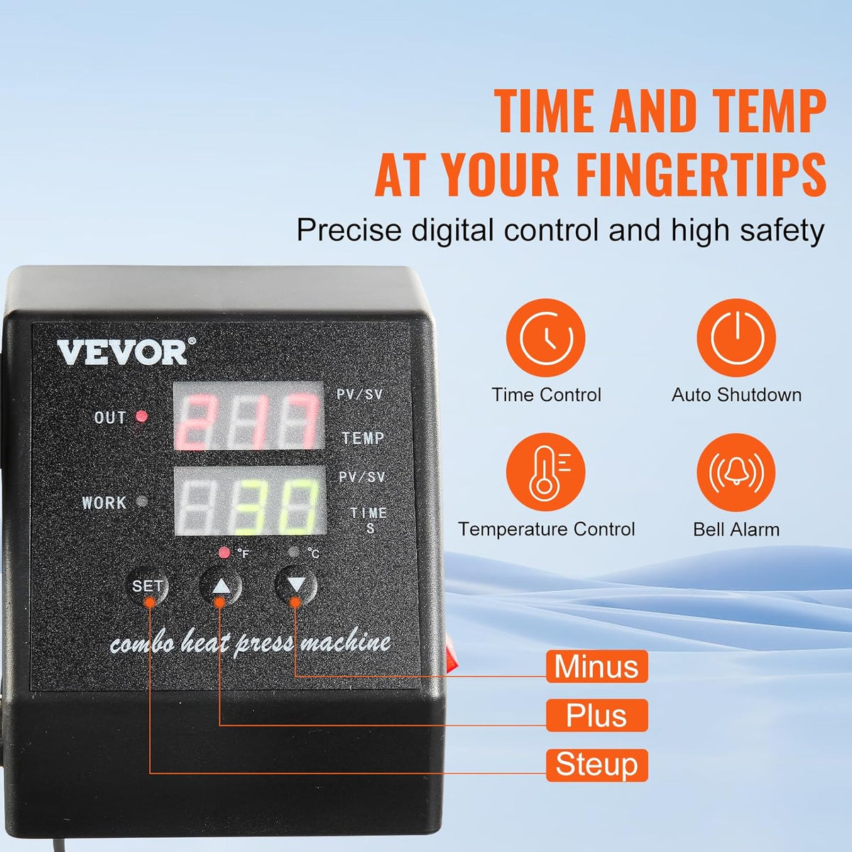 VEVOR 8-in-1 warmtedrukmachine, 38 x 30 cm, met digitaal led-display, zwart, voor hoeden, mutsen, T-shirts, kopjes, borden