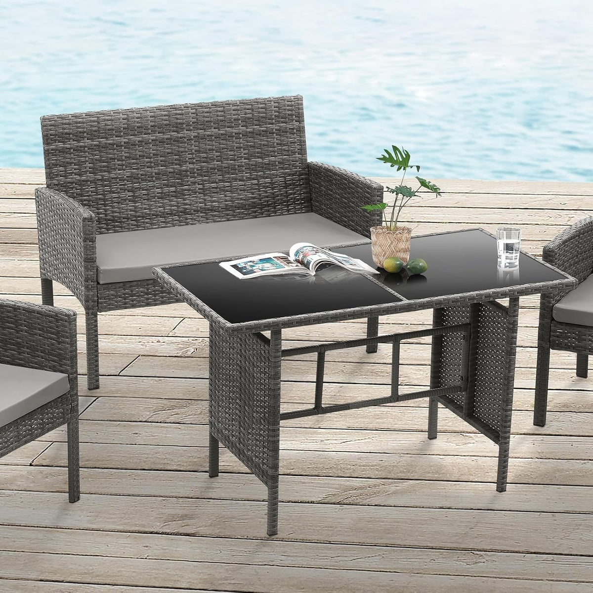 SVITA Brooklyn XL Poly Rattan Dining Set Lounge Set Garden Furniture Set Dining Table Grey - QUORE