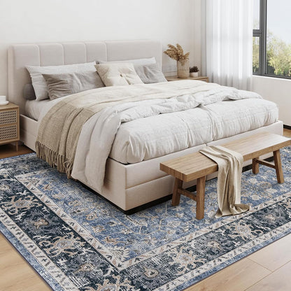 Vloerkleden voor woonkamer, wasbare vloerkleden, 200 x 290 cm, boho-vintage bloementapijt, zacht imitatielijn lamsfluweel, groot tapijt en TPR-antislip achtertapijt voor slaapkamer, badkamer, eetkamer