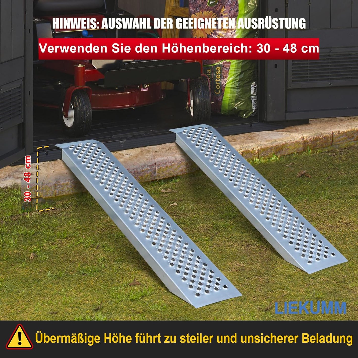 LIEKUMM Oprijplaten, 2 stuks, 120 x 23 cm, capaciteit 600 kg/PR capaciteit, laadbruggen voor motorfiets, ATV, vrachtwagen, quad, grasmaaier, sneeuwblazer, antislip, waterdicht, roestvrij, 2 stuks