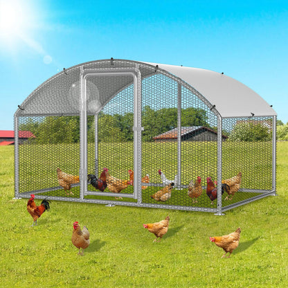 Chicken Coop Outdoor Run 3 x 2 x 2 m Chicken Coop Dome Roof Galvanised Steel Poultry Stable for Chickens, Rabbits, Geese and Pigeons and Quails, Metal Run with Net - QUORE