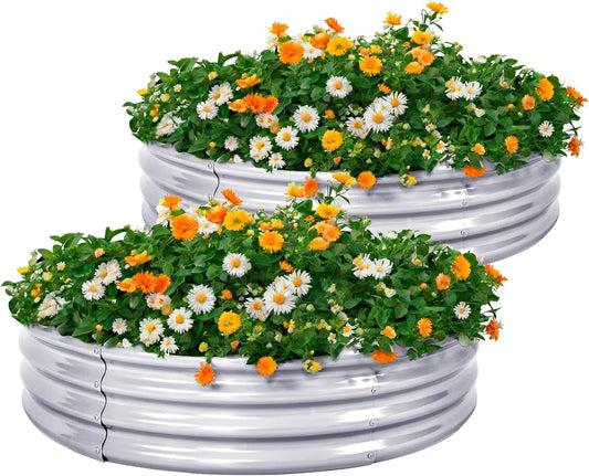 2 stuks verhoogd tuinbed 4 x 4 x 1 ft rond gegalvaniseerde metalen verhoogde tuindozen outdoor plantenbak voor groenten bloemen kruiden (4×4×1 ft / 120 x 120 x 29 cm)