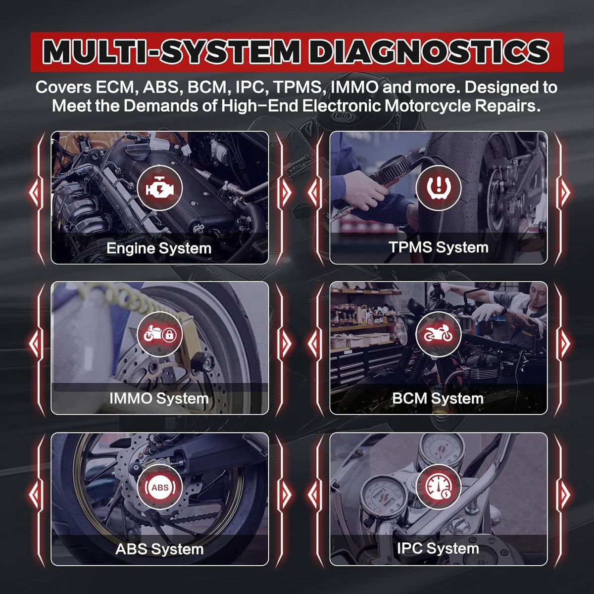 Motordiagnoseapparaat, M7 Motorcycle OBD2 Scanner Full Systems ondersteunt meer dan 70 wereldwijde merken, heeft meer dan 100 functies, een codelezer, wifi-update met één klik en een 5-inch IPS-scherm