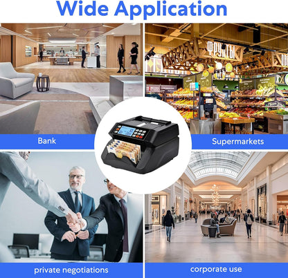 Geldtelmachine geldteller bankbiljettenteller met UV/MG/IR/MT, bankbiljettentellermachine geldbiljettenteller met 3,5" LCD-display en extern display, 1000 vellen/min
