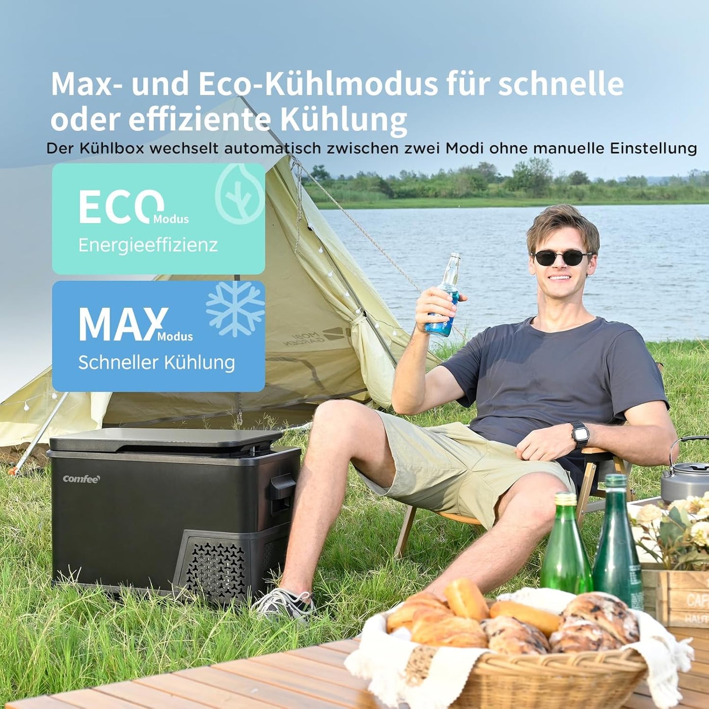Comfee RCP27DK3(E) Compressorkoelbox, 27 liter, 12 V/230 V, elektrische campingkoelkast, -20 °C tot 20 °C, 3 instelbare standen, 45 dB geluid, ideaal voor auto, vrachtwagen, strand, picknick