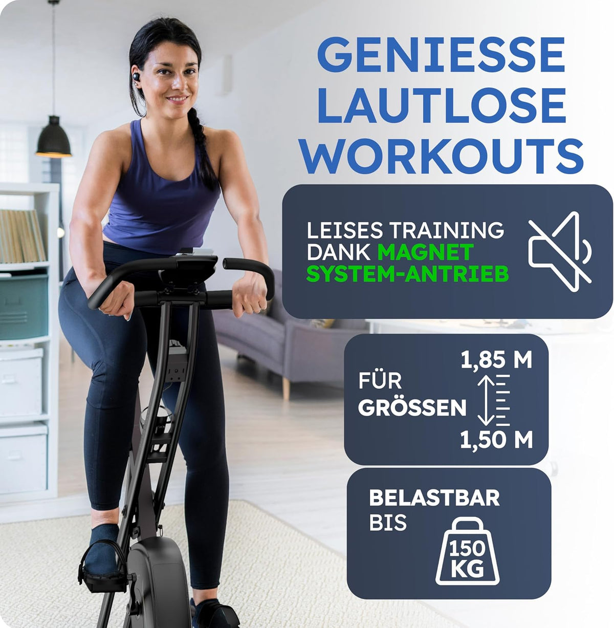 HELDENWERK FlexiFoam Hometrainer, inklapbaar, extra comfortabel en stil, tot 150 kg belastbaar, ergometer, hometrainer, ergometer, hometrainer, senioren, fitnessbikes, home trainer