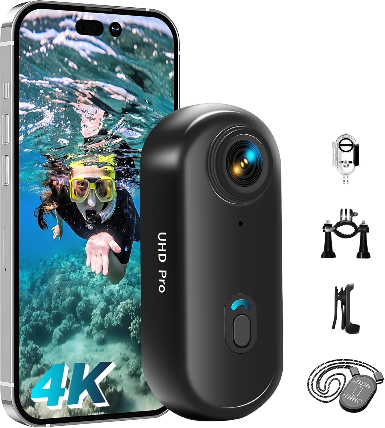 Action Cam WiFi, 4K mini-onderwatercamera, waterdicht tot 30 m, 360 graden helmcamera, fiets, handsfree POV, bodycam, lichaamscamera, actiecamera, kleine camera