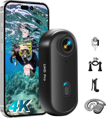 Action Cam WiFi, 4K mini-onderwatercamera, waterdicht tot 30 m, 360 graden helmcamera, fiets, handsfree POV, bodycam, lichaamscamera, actiecamera, kleine camera