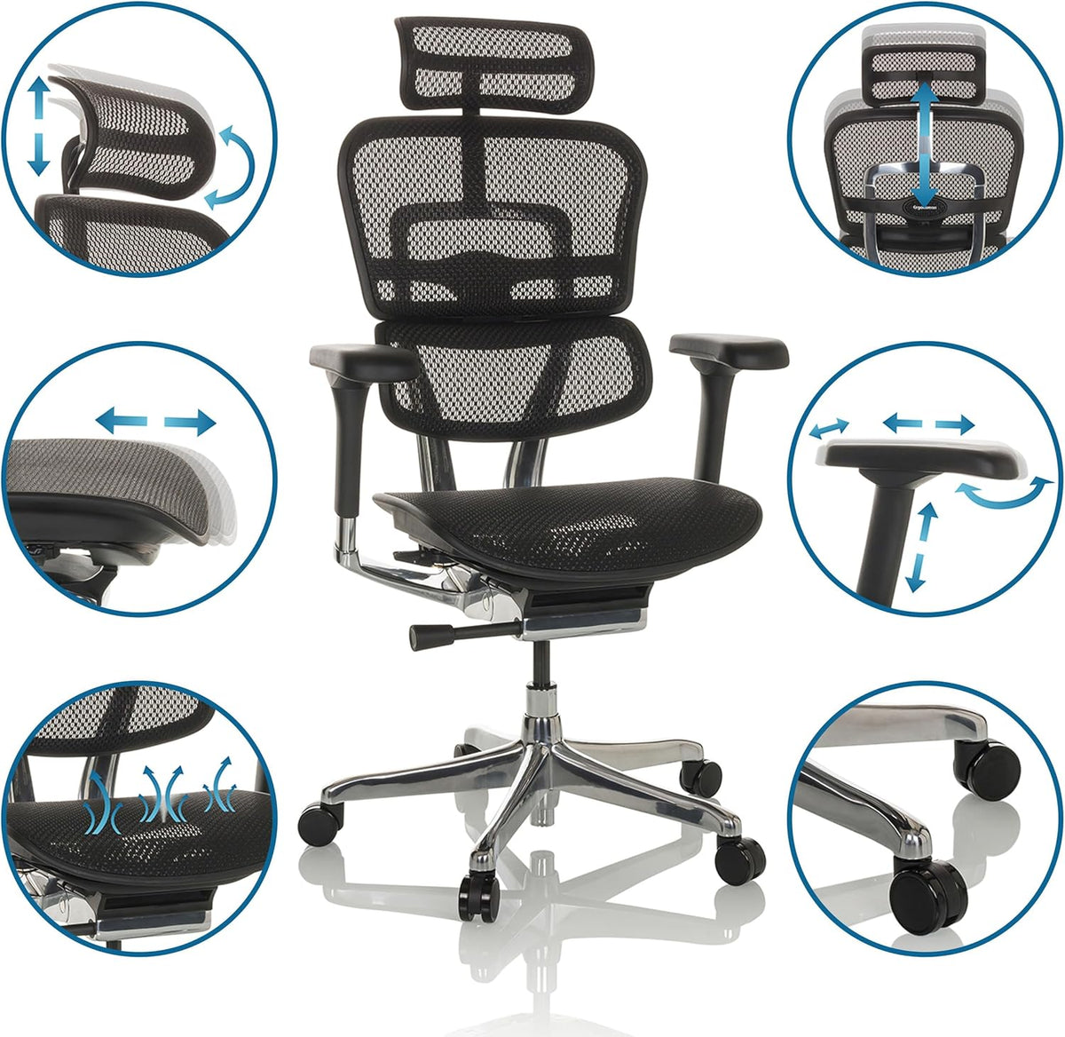 Ergonomische Bureaustoel – Kantoorstoel – Werkstoel – Directiestoel – Gamingstoel – 4D Verstelbare Armleuningen – Flexibele Lendensteun – Zwart I