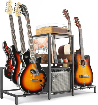 Gitaar Standaard 5-Tier voor Elektrische Gitaar Akoestische , Bas, Gitaarrek Houder Floor Verstelbaar voor Meerdere gitaren, Gitaarversterker Accessoires, Gitaardisplay voor Muziekkamer