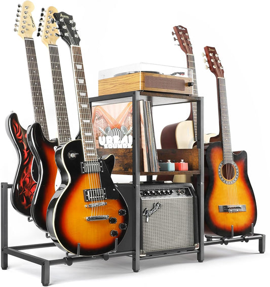 Gitaar Standaard 5-Tier voor Elektrische Gitaar Akoestische , Bas, Gitaarrek Houder Floor Verstelbaar voor Meerdere gitaren, Gitaarversterker Accessoires, Gitaardisplay voor Muziekkamer
