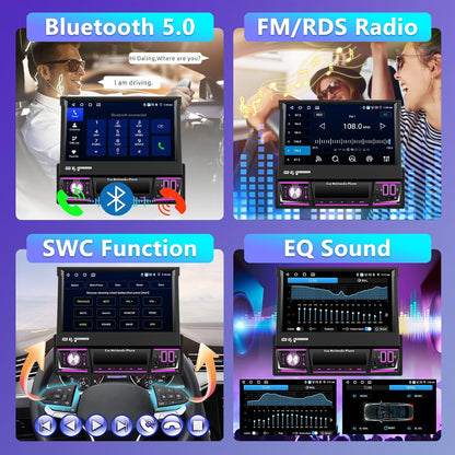 4+64G Auto Radio 1 din Android met Carplay Android Auto, Motorsi Bluetooth Single din Radio Auto met Scherm Support Mirrorlink/FM/GPS-Navigatie/WIFI/USB/SWC + Achteruitrijcamera + Microfoon