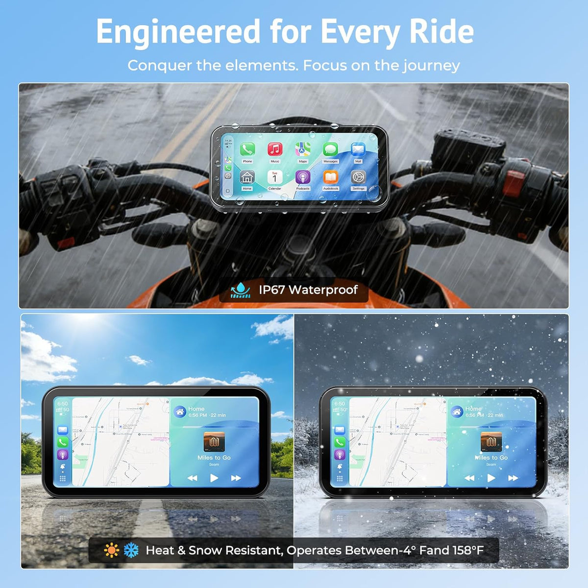 Motorfiets GPS – Motornavigatie – Navigatiesysteem – CarPlay GPS – Android Auto GPS – 6,3 Inch Waterdicht Scherm – Dubbele Bluetooth & Lichtsensor