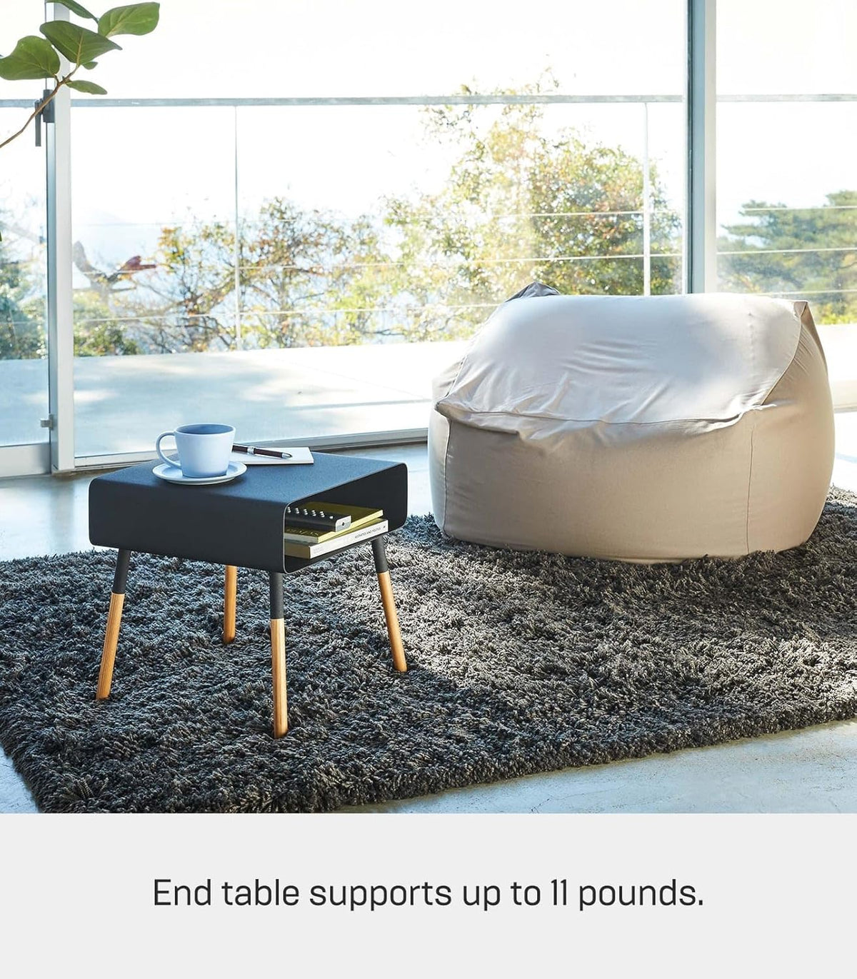 Yamazaki 4230 PLAIN Low Side Table, black, Steel/Wood, 35 x 35 x 35 cm
